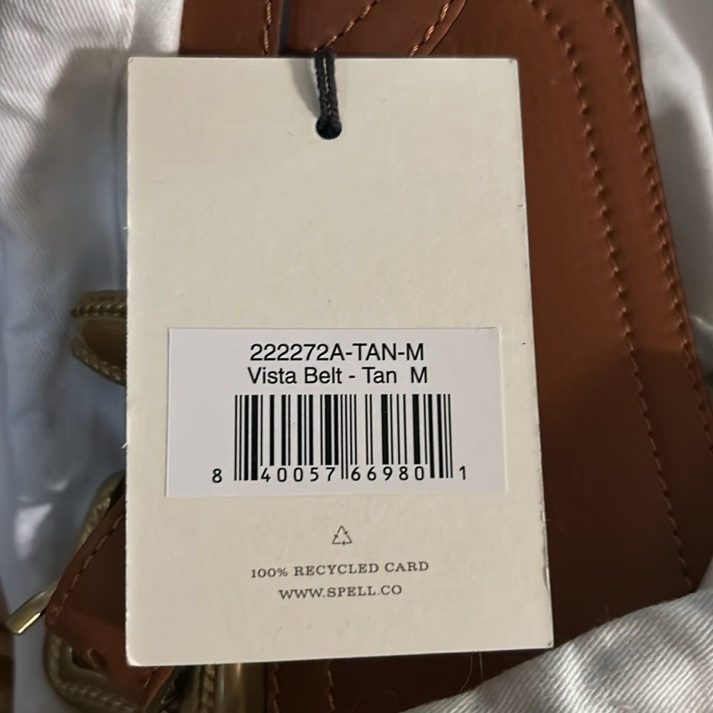 BNWOT Spell Leather Vista Belt in Tan Medium with Spell Cotton Dust Bag - Picture 5 of 10